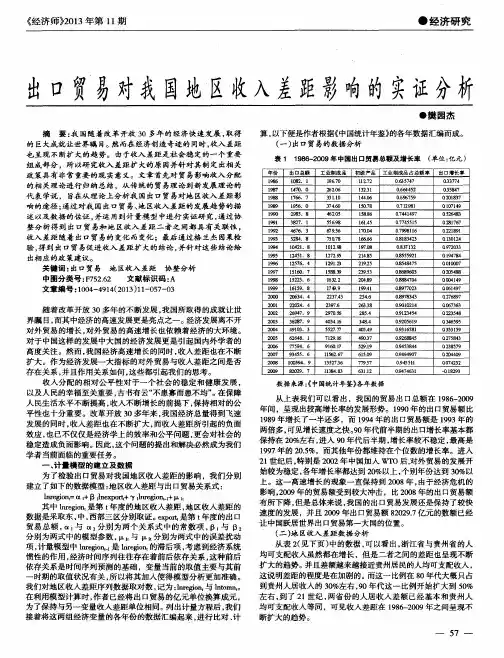 出口贸易对我国地区收入差距影响的实证分析