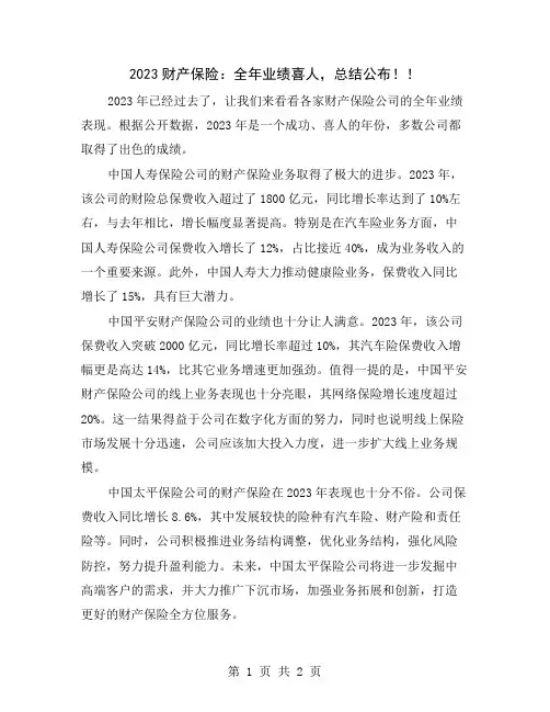 2023财产保险：全年业绩喜人,总结公布!