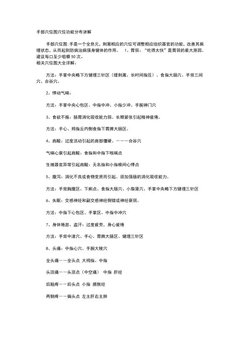 手部穴位图穴位功能分布讲解