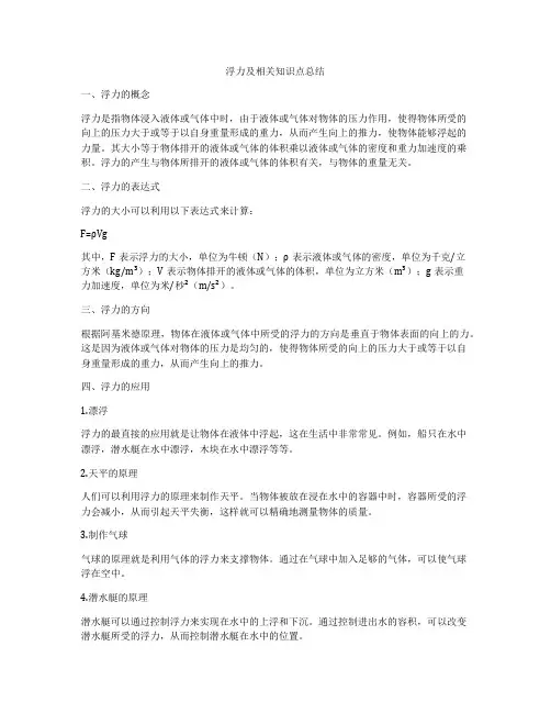 浮力及相关知识点总结