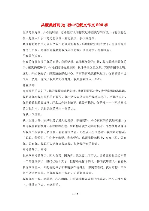 共度美好时光 初中记叙文作文800字