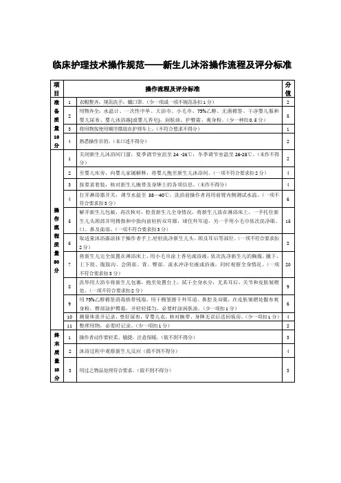 临床护理技术操作规范——新生儿沐浴操作流程及评分标准