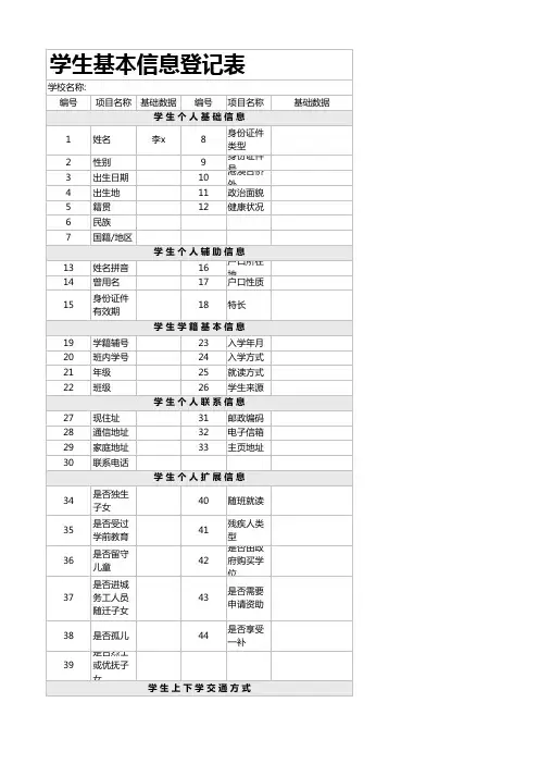 学生基本信息登记表(完整版)