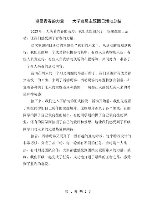 感受青春的力量——大学班级主题团日活动总结