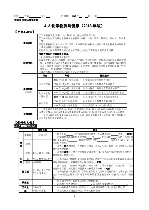 中考化学专题复习：化学物质与健康(2013年版)