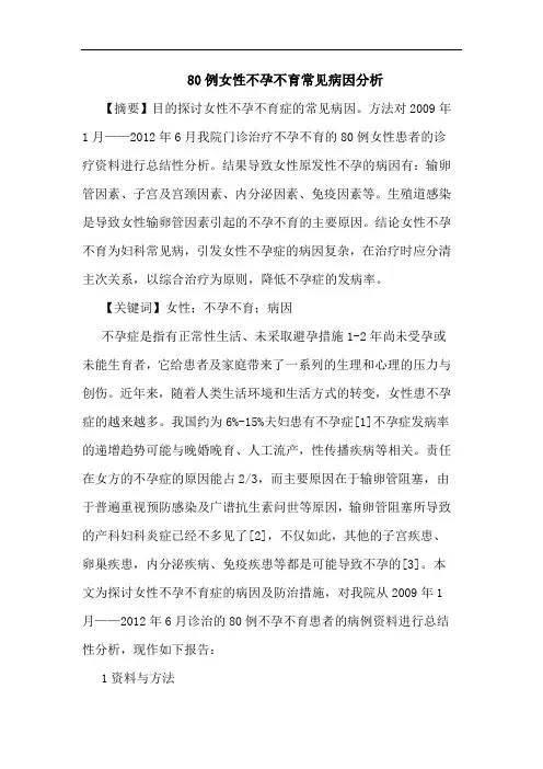 80例女性不孕不育常见病因分析