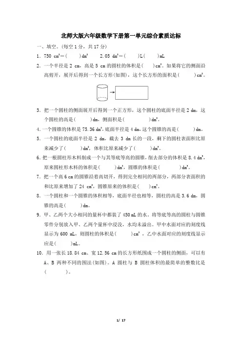 北师大版六年级数学下册第一单元综合素质达标 附答案