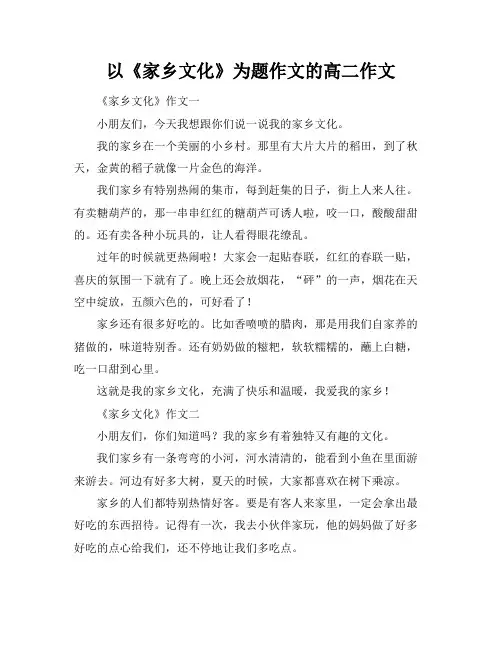 以《家乡文化》为题作文的高二作文
