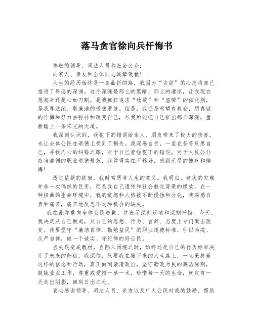 落马贪官徐向兵忏悔书