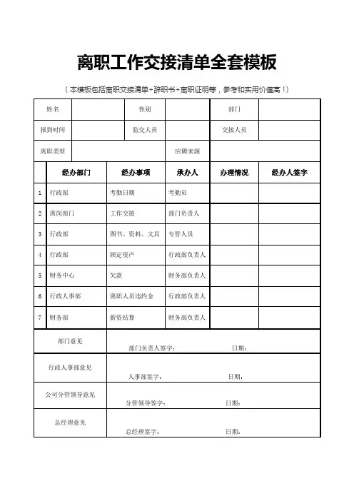 离职工作交接清单全套模板