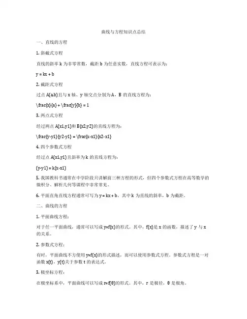 曲线与方程知识点总结