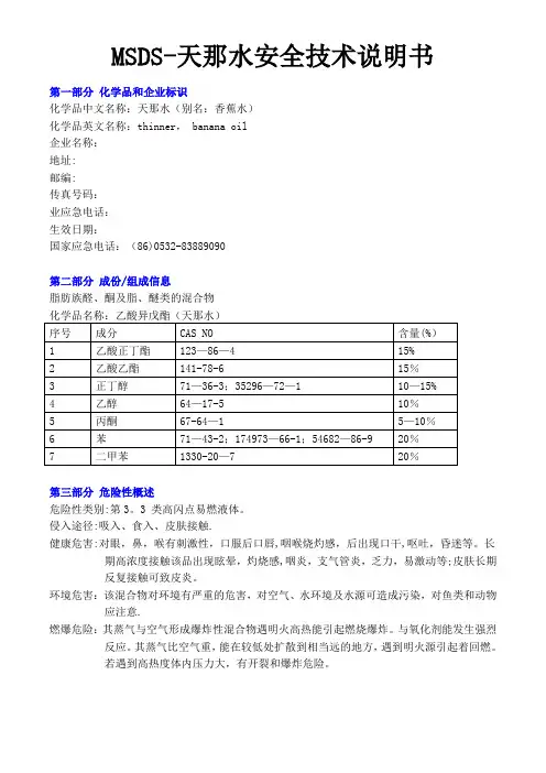 MSDS-天那水安全技术说明书