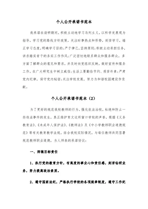个人公开承诺书范本（7篇）