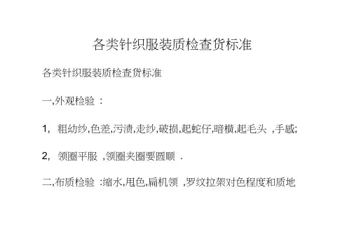 各类针织服装质检查货标准
