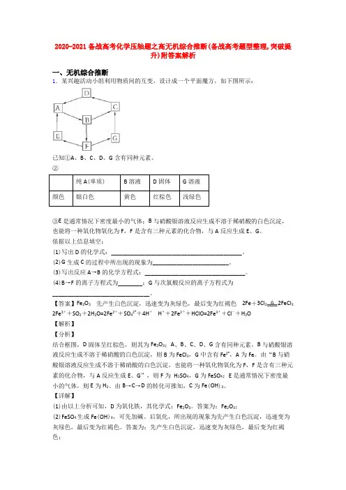 2020-2021备战高考化学压轴题之高无机综合推断(备战高考题型整理,突破提升)附答案解析