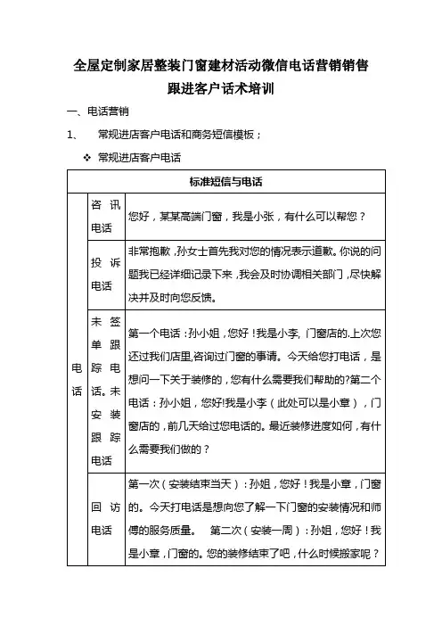全屋定制家居整装门窗建材活动微信电话营销销售跟进客户话术培训