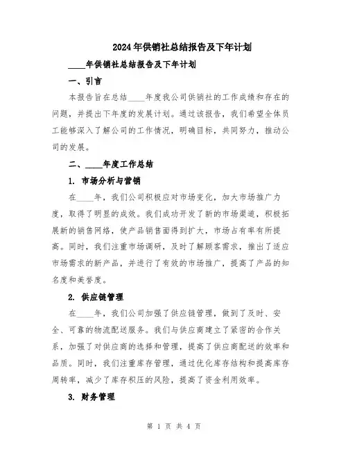 2024年供销社总结报告及下年计划