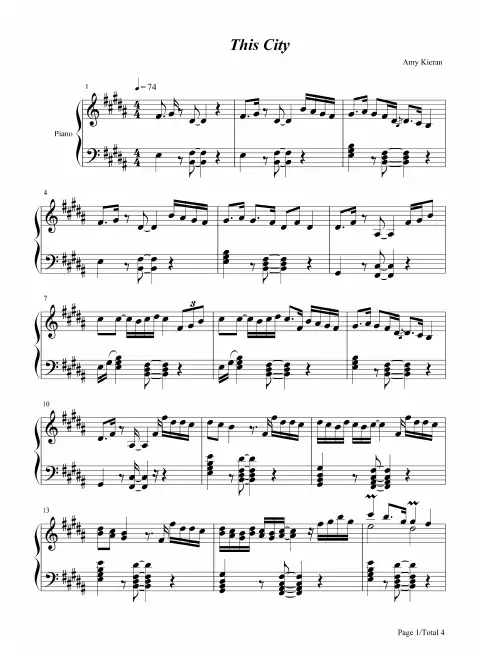 钢琴谱 This City-Sam Fischer 五线谱_共4张(全)