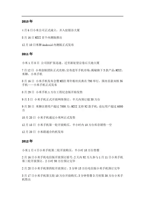 小米历年发展