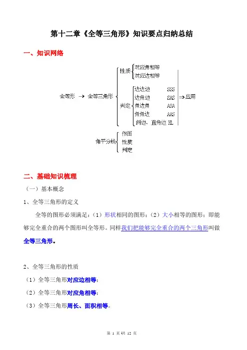 十二章《全等三角形》知识点归纳总结