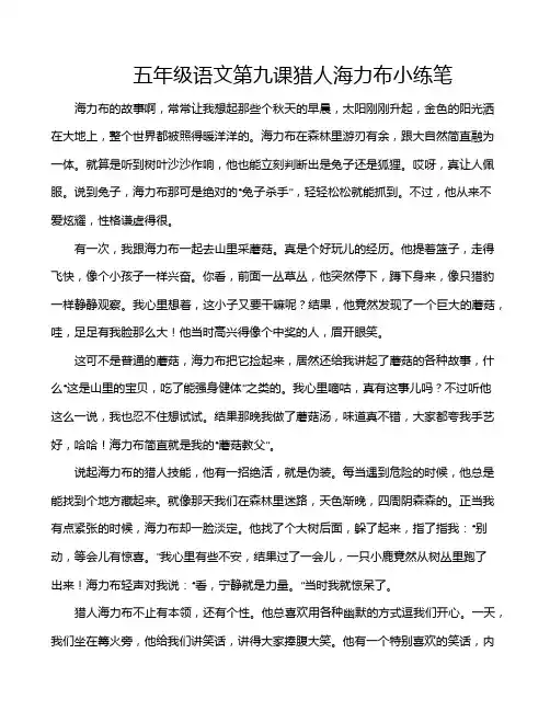 五年级语文第九课猎人海力布小练笔