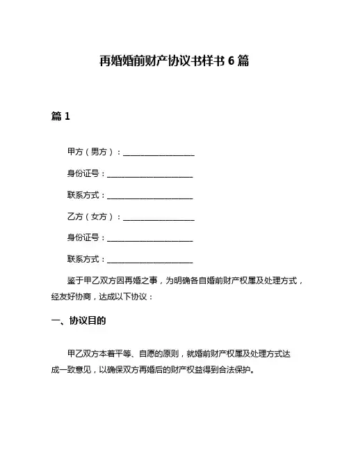 再婚婚前财产协议书样书6篇