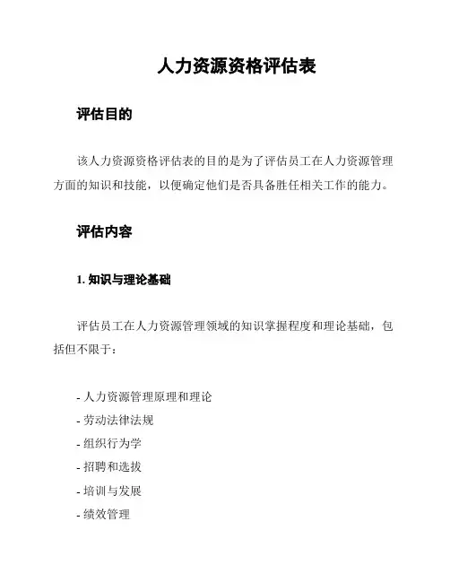 人力资源资格评估表