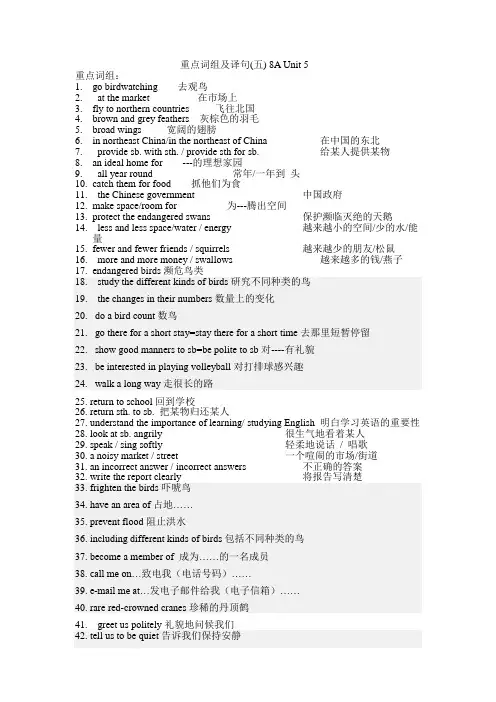 8A unit5 词组句型
