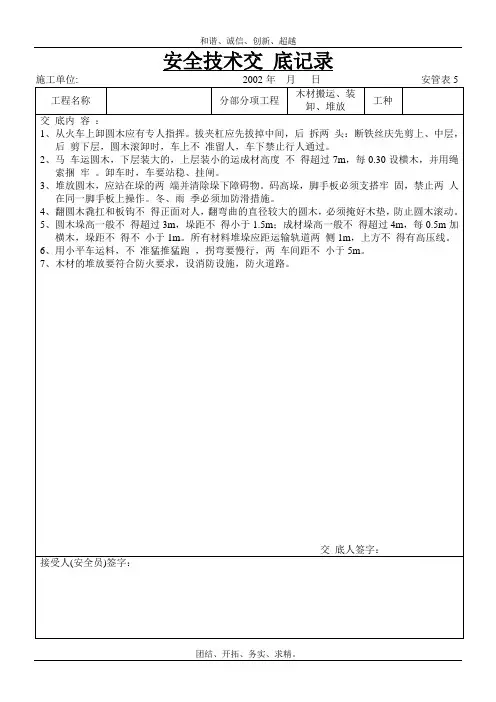 木材搬运、装卸、堆放模板