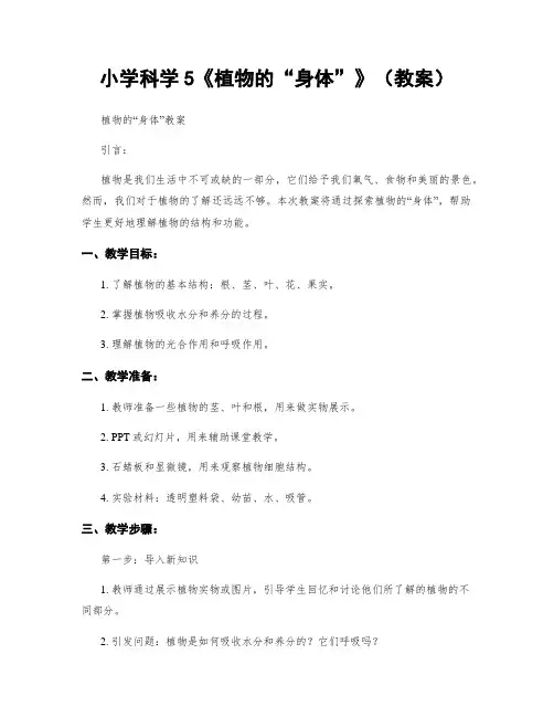 小学科学5《植物的“身体”》(教案)