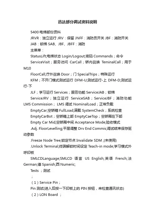 迅达部分调试资料说明