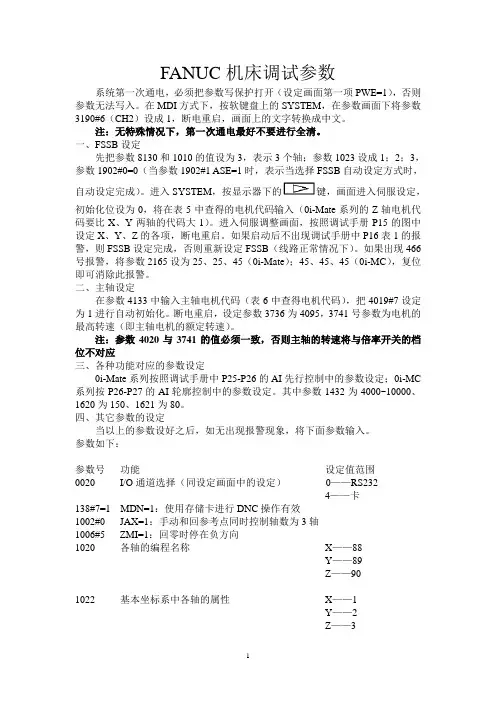 FANUC调试参数