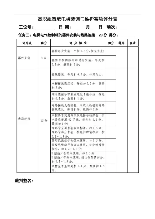 2019 年全国职业院校技能大赛 高职组“智能电梯装调与维护”赛项 赛卷评分表3