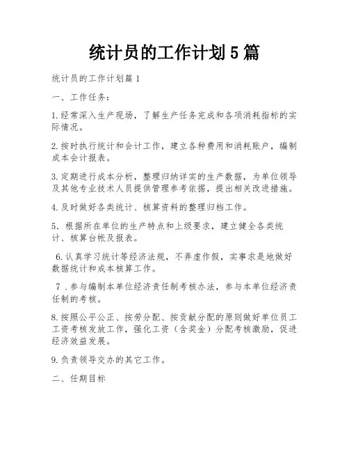 统计员的工作计划5篇