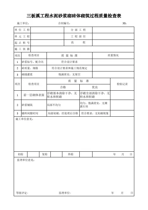 砌筑过程质量检查表1