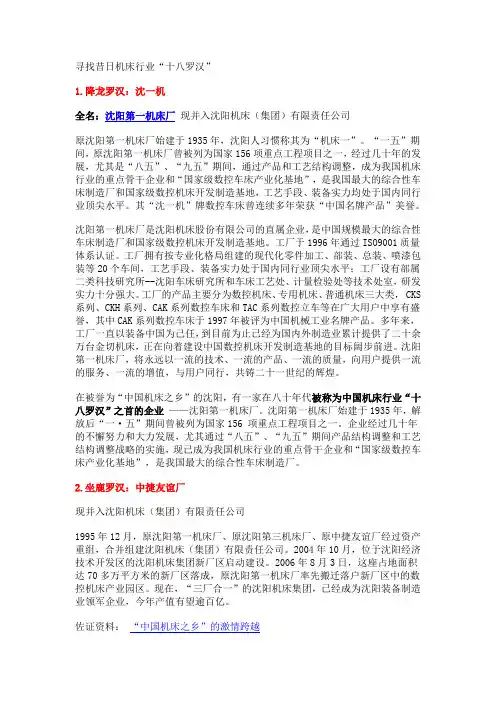昔日机床行业十八罗汉