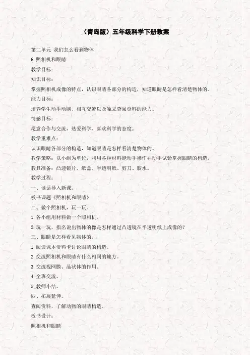 【优质教案】青岛小学科学五下《6.照相机和眼睛》word教案 (1)