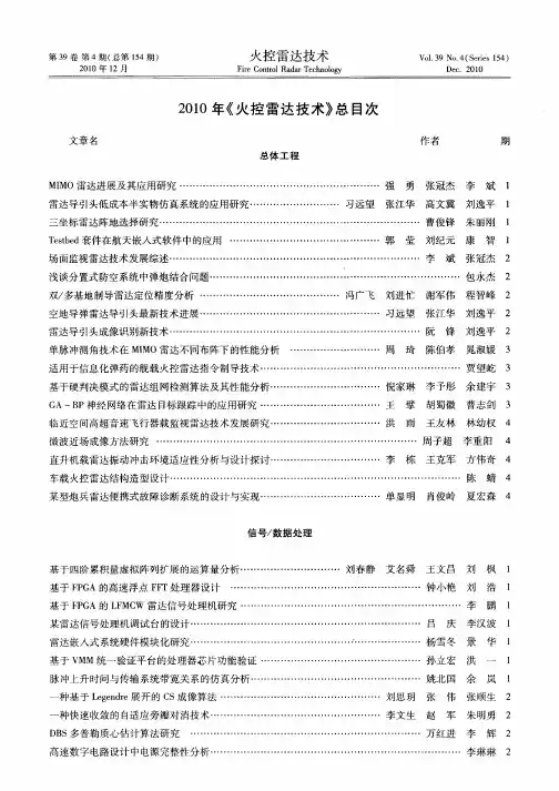2010年《火控雷达技术》总目次