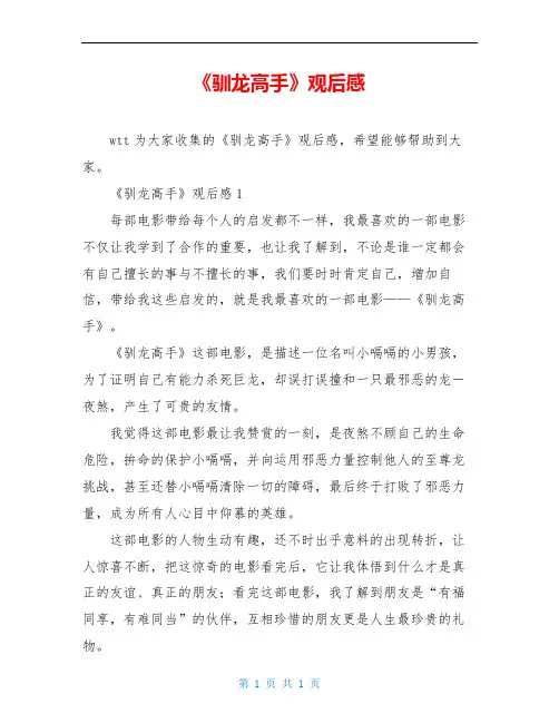 《驯龙高手》观后感