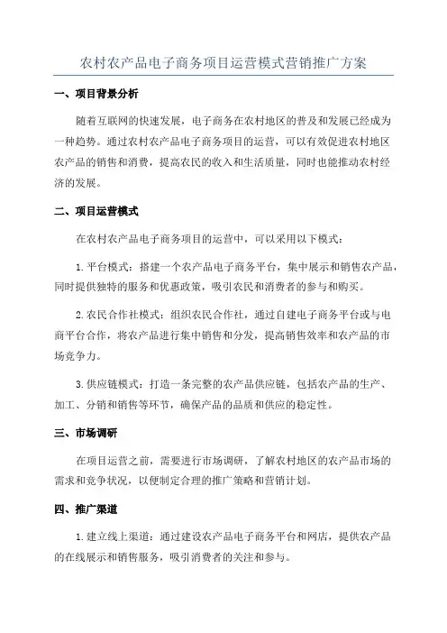 农村农产品电子商务项目运营模式营销推广方案
