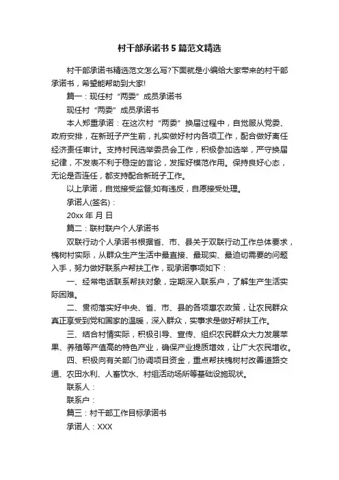 村干部承诺书5篇范文精选
