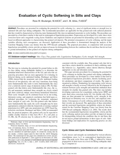 Evaluation of Cyclic Softening in Silts and Clays
