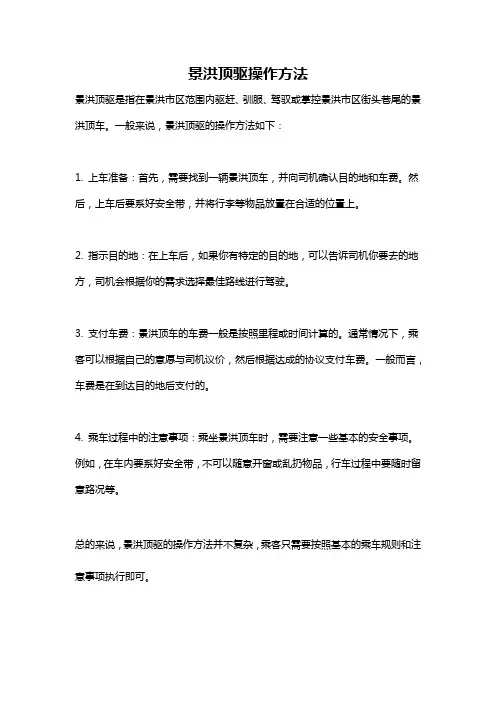 景洪顶驱操作方法