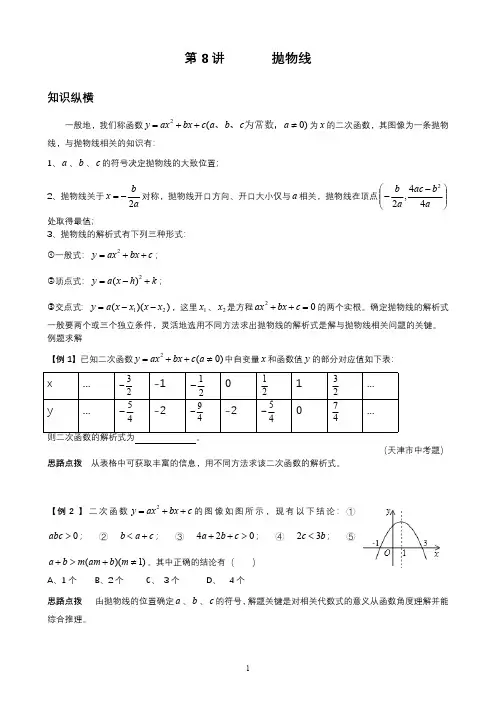 数学培优竞赛新方法(九年级)第8讲抛物线