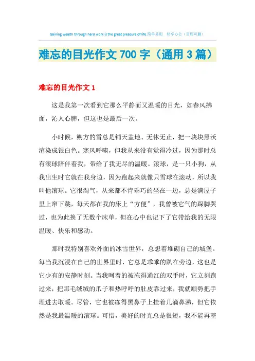 难忘的目光作文700字(通用3篇)