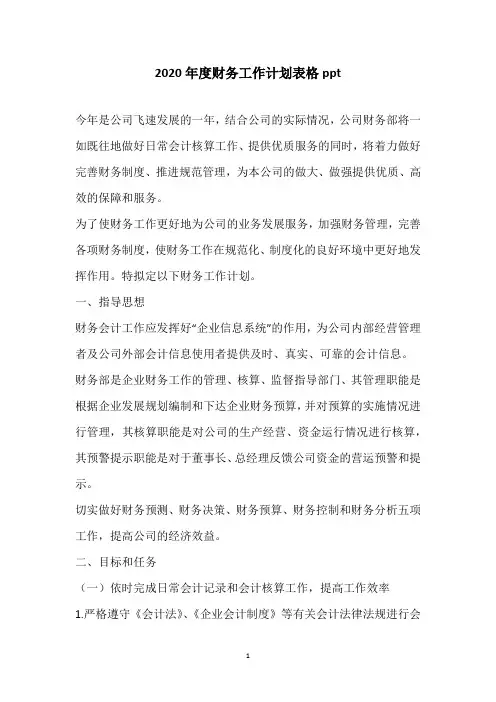 2020年度财务工作计划表格ppt