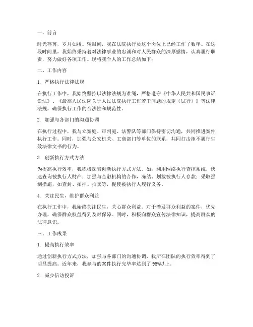 法院执行员个人工作总结