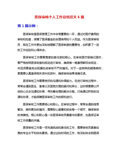 医保审核个人工作总结范文6篇