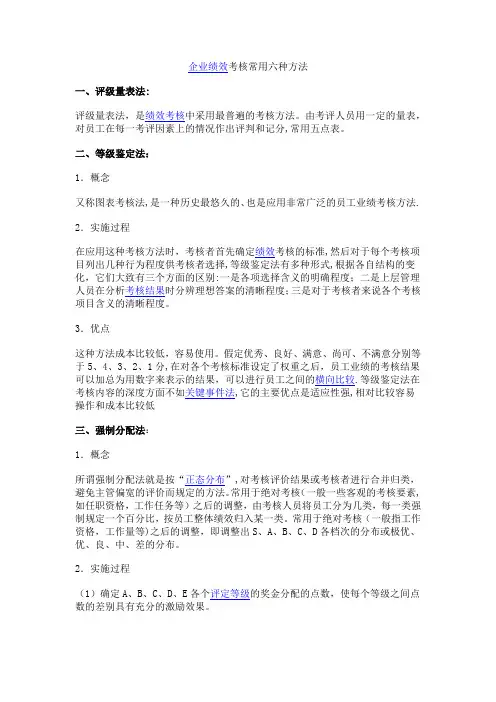 企业绩效考核常用六种方法