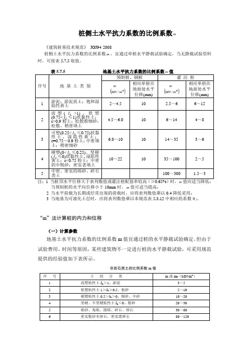 桩侧土水平抗力系数的比例系数